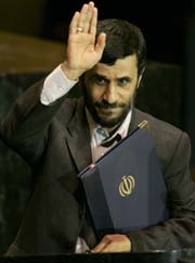 President of the Islamic Republic of Iran Mahmoud Ahmadinejad after his speech