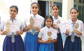Winners of an inter-house declamation contest held at Sanatan Vidya Mandir Senior Secondary School, Ludhiana, on Monday