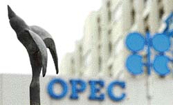 The OPEC headquarters can be seen in the background of the statue of a flying bird in Vienna