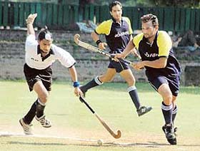 A match between SCD Government College, Ludhiana, and LLR Government College, Dhudhike, in progress at the Hockey Stadium, Sector 18