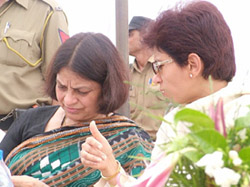 Union Minister of State for Urban Employment and Poverty Alleviation, Ms Selja (right), discusses a point with the HAU Vice-Chancellor, Ms Asha Sharma, after inaugurating Farm Darshan fair on the university premises in Hisar on Wednesday. 