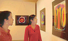 Art lovers at an exhibition of watercolours by Shiv Singh, which was inaugurated at the Government Museum and Art Gallery on Thursday.