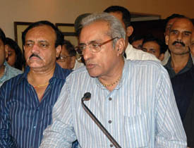 Indian Cricket Board President Ranbir Mahendra speaks with mediapersons in Kolkata on Friday.