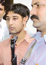 Suspected militant Kamran arrested by the special cell of the Delhi Police in New Delhi on Friday. 
