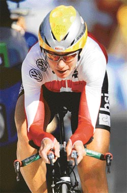 Karin Thurig of Switzerland competes on her way to win the individual time trial race at World Road Cycling Championsips in Madrid on Friday