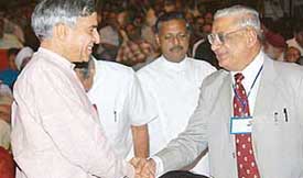 Mr Pawan Kumar Bansal, local MP, and former MP Satya Pal Jain with the Editor-in-Chief of The Tribune group of papers, Mr H. K. Dua. 