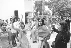 Students of the ICAI during a freshers party at the institute in Mohali