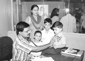 Children being examined at a medical camp organised at Cleopatra Beauty Parlour in Mohali