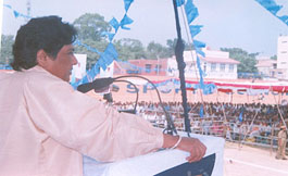 BSP leader Mayawati addresses a public meeting in Jammu on Sunday.