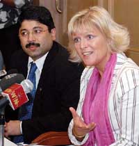 Union Minister for Communications & Information Technology Dayanidhi Maran and Swedish Minister of Communication & Regional Policy Ulrica Messing address the media in Chennai on Monday