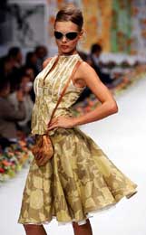 A model presents a creation as part of Alviero Martinis spring/summer, 2006, womens collection during the Milan Fashion Week on Monday