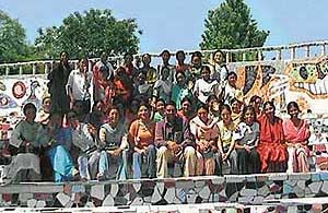 Students of the Women's Empowerment Centre from Nimu, Leh, at the Rock Garden in Chandigarh.