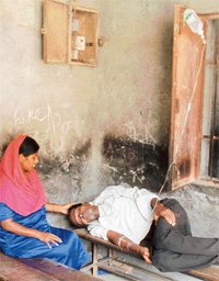 A gastro patient being administered intravenous fluids in Makkar Colony on Monday