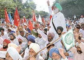 Farmers participate in a rally organised in Chandigarh