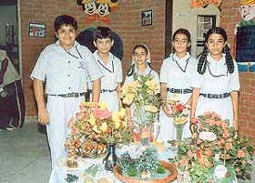Students display flower arrangements at Rai School, Sector 48, Chandigarh