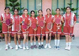 Girls of Manav Mangal School, Sector 21, after winning the under-19 title of the UT Inter-School Ball Badminton Tournament
