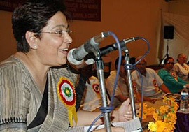Ms Yasmeen Abrar, member, National Commission for Women, addresses participants at a two-day regional workshop on Female Foeticide and Declining Sex Ratio in Ambala on Wednesday. 