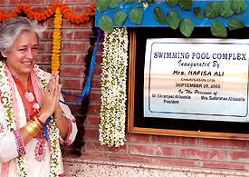 Nafisa Ali Sodhi, Chairperson of Childrens Film Society of India, after inaugurating a swimming pool of Ahlcon International School in the Capital on Thursday