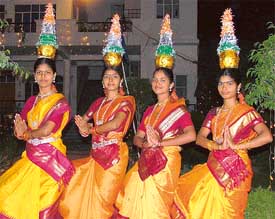 Volunteers from Tamil Nadu present a folk dance on the concluding day of a 10-day national integration camp at MTS College here on Thursday