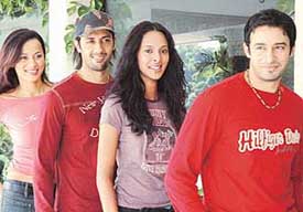  Zulfi Sayeed, Sonalika Oberoi, Aditya Bal and Monikangana Datta sport Tommy Hilfiger winter-fall collection in Chandigarh on Saturday. 