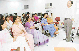 A maths workshop in progress at DAV School, Sector-15, Chandigarh, for DAV teachers of Panchkula, Mohali and Chandigarh on Saturday.