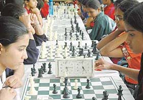 Students take part in a chess competition at Kendriya Vidyalaya Sangathan, 3 BRD, Chandigarh