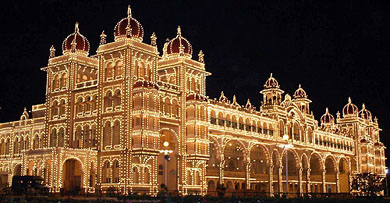 The Mysore palace wears a festive look ahead of the 10-day-long Dasehra festival that begins on Tuesday
