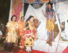 A scene from Ram Lila being enacted by the Shri Durga Ram Lila Club at Jawahar Nagar, Ludhiana, on Monday night.
