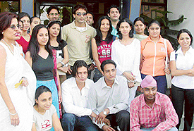 Model-actor Jatin Grewal with students of the CIIS in Mohali on Wednesday.
