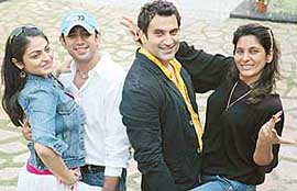 Actors Amit Sadh, Neeru Bajwa, Parmeet Sethi and Archana Puran Singh strike a pose on their whirlwind visit to the city on Friday. 