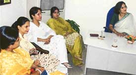 Ms Suman Chopra, patron of the Air Force Wives Welfare Association, stresses a point during a meeting of the association