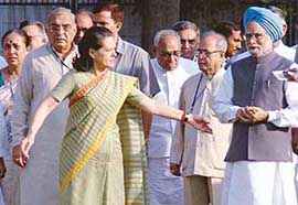 AICC President Sonia Gandhi and Prime Minister Manmohan Singh at the concluding day of the Congress Chief Ministers conclave in Punjab Bhavan, Chandigarh, on Saturday.