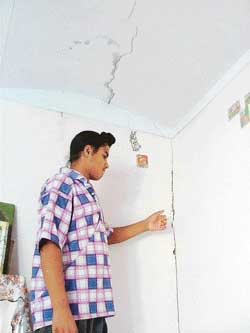 The cracks that have developed in the house of Ajaib Singh, following an earthquake on Saturday morning