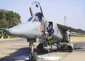 A fighter pilot gets ready to take off in MiG 23, a fighter aircraft with folding wings, from Halwara Air Force Station