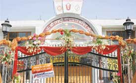 The Laxminarayan temple that has been tastefully decorated for the Navratra celebrations in Ludhiana