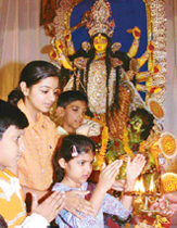Children perform Durga Puja at Banga Bhavan in Sector 35, Chandigarh, on Sunday.