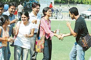 Students chill out on the Panjab University campus.