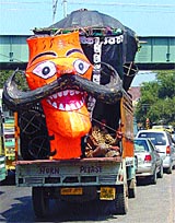 An effigy of Ravana being transported in the Capital on Tuesday for the Dasehra festival, being celebrated today.