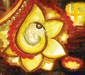 A painting on display at the IndusInd Art Gallery shows the works of artist couple Ram Kumar and Bharati Sharma