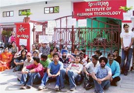 Striking students of SIFT in Ludhiana on Thursday