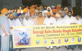 Functionaries of the All-India Bairagi Mahan Mandal leave for Nanded to take part in the birth anniversary celebrations of Baba Banda Singh Bahadur at Ludhiana railway station on Thursday