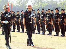 Lieut-Gen M.C. Bhandari inspects a Guard of Honour to mark the silver jubilee celebrations of the 15th Battalion of Garhwal Rifles at Chandimandir on Friday