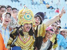 A cricket fan dressed as Ravana at the final match of Challenger Trophy at PCA Stadium, Mohali, on Thursday