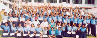 Students of BVM School, Kitchlu Nagar, who were honoured at a function in Ludhiana on Friday