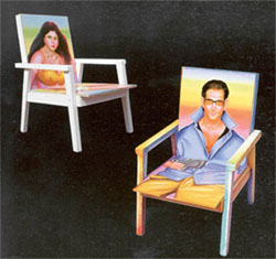  Anjolie Ela Menon paints images of Bollywood stars on wooden chairs