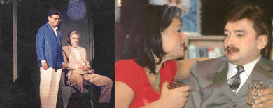A scene from Feriwalane Mrityu (left) and a scene from Who is Afraid of Virginia Woolf.
