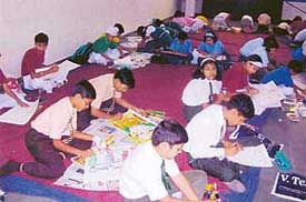 Students participate in an inter-school painting contest held at Manav Mangal School, Sector 11, Panchkula, on Saturday