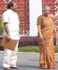 DPCC President Rambabu Sharma with Chief Minister Sheila Dikshit after a meeting at her residence in the Capital on Saturday