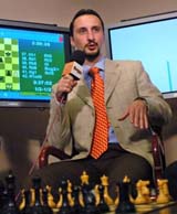 Veselin Topalov of Bulgaria addresses a press conference after his match against Rustam Kasimjanov of Uzbekistan in the 13th round of the World Chess Championship in Argentinas San Luis province on Thursday