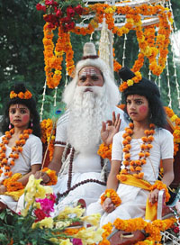 A shobha yatra being taken out on the occasion of Maharishi Balmiki Jayanti in the Capital on Monday